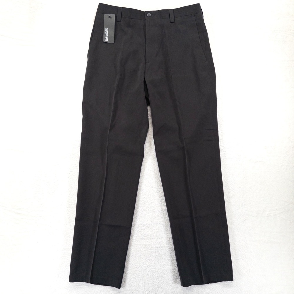 Kenneth Cole Reaction Dress Pants Men 33x32 Charcoal Flat Front Straight Leg NEW